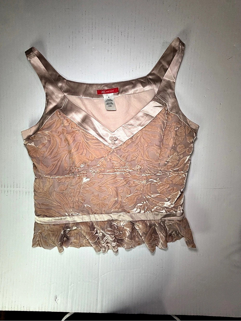 Anne Klein Floral velvet jacquard Lace Camisole Brown Pink Size 8